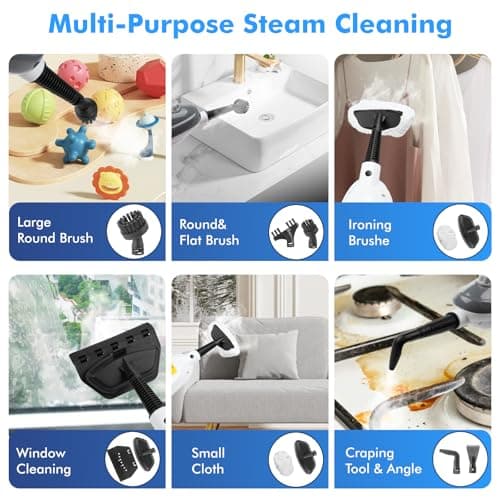 Steam Mop - All-in-one Powerful Handheld Steam Cleaner Detachable Floor Steamer with 11 Accessories, MultiPurpose Steamer for Hardwood Floors, Clothes,Windows,Tiles,Carpet, Whole Home Use,Grey 7