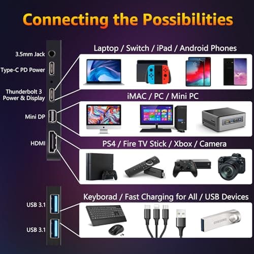 cocopar Portable Monitor 4K - 17.3 Inch UHD FreeSync HDR IPS 130% sRGB 3840x2160 Lightweight Eye Care Computer Display with Type-C mini DP HDMI for Xbox PS4/5 Laptop PC Mac, with Smart Case VESA 5