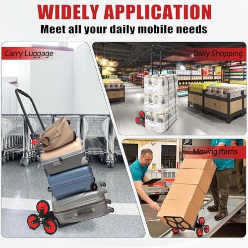 Stair Climbing Hand Truck and Dolly Heavy Duty 330 LB Capacity, Folding Hand Truck Stair Climber Cart with Telescopic Handle and 2 Bungee Cords,Portable Stair Climbing Dolly Cart for Easy Moving 7