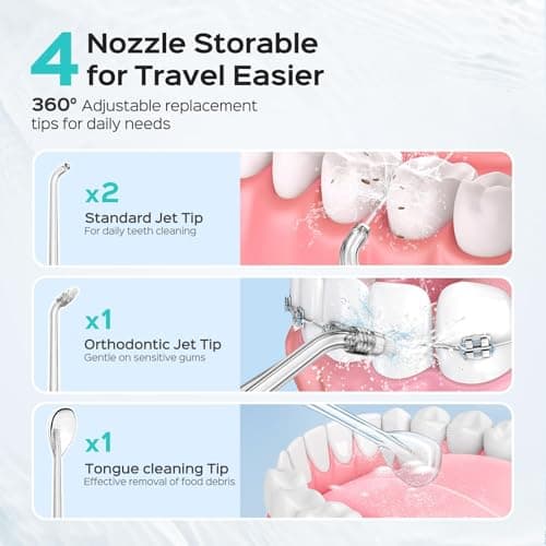COSLUS T40 Mini Water Flosser for Travel: Portable Compact Design, Cordless Oral Irrigator with 4 Modes, Removable Tank, IPX7 Waterproof for Braces, Orthodontic, Sensitive Teeth On-The-Go Use, Black 9