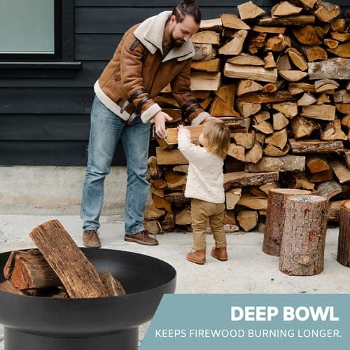 DENKOE Iron Fire Pit Table with Lid, Extra Thick and Heavy Duty Fire Bowl, Deep Round Firepit for Outdoor Bonfire Gatherings, Wood Burning Firepits for Outside Patio, Modern Outdoor Fire Pits 5