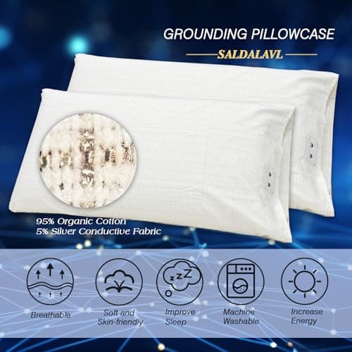Grounding Pillowcase Queen Conductive Grounding Pillow Cases Organic Cotton Grounding Sheets with 15ft Grounding Cord for Better Sleep Pain Relief Improve Energy (20X30in) 1PC 5