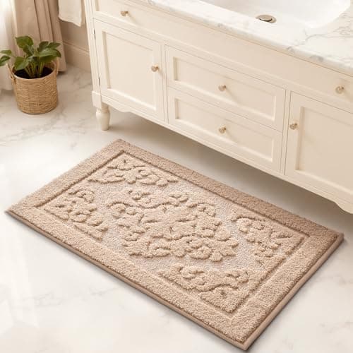 LUMI Ultra Absorbent Bathroom Rug Non Slip Rubber Backing, Machine Washable Bath Mat Soft Premium Microfiber, Elegant Floral Bath Rugs Quick Dry for Bathtub and Shower Floor, Decor, 17x30 5