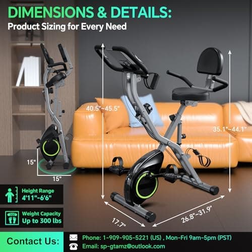 Foldable Exercise Bike Stationary Bikes for Home, 5 IN 1 Indoor Workout Bike, with 16-Level Quiet Magnetic Resistance, 6.6 LBS Flywheel and 300LBS Capacity, 2025 Designed 817 X-bike 5