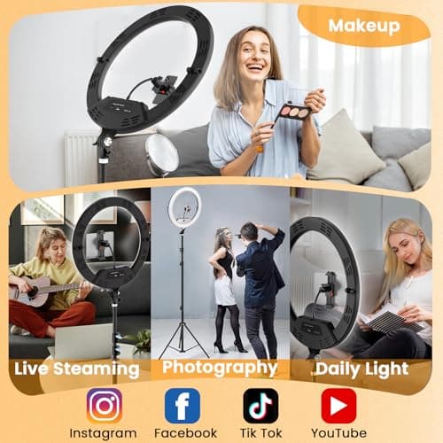 Auriani 22" Large Ring Light with Stand, Upgraded Foldable LED Big Ringlight with 75" Tripod & Mini Tripod Wheel Tray for Live Tattoo Makeup Video Recording Barber Photography 7