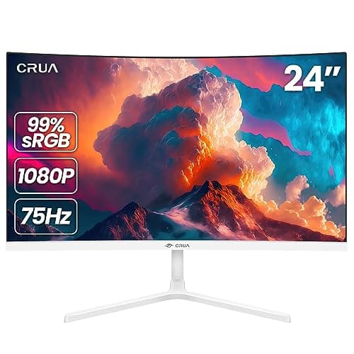 CRUA 24 Inch White Monitor, FHD(1920×1080p) 75Hz 99% sRGB Computer Monitor, LED Filter Blue Light 178° Wide Viewing Angle Curved Monitor for Home, Office and Dormitory(HDMI, VGA)-White