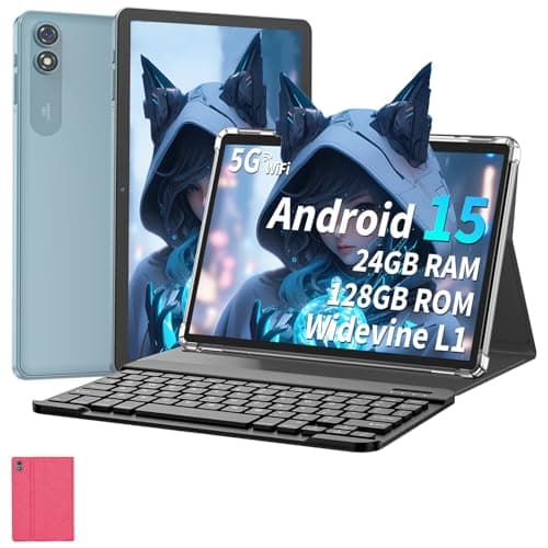 Suicoey 2025 Tablet, 10 inch Android 15 Tablet with Keyboard, 24GB RAM+128GB ROM(1TB Expand), Octa Core, 5G/2.4G WiFi, 8000mAh, BT V5.0, with Case, Mouse, Stylus, Split-Screen(Pink)