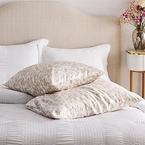 Bedsure Satin Pillowcase with Zipper 2 Pack Queen Size 20''x30'' - Similar to Silk Pillowcases for Hair and Skin, Silky & Soft Zip Satin Pillow Case Set of 2 (Leopard, 20x30 Inches) 8