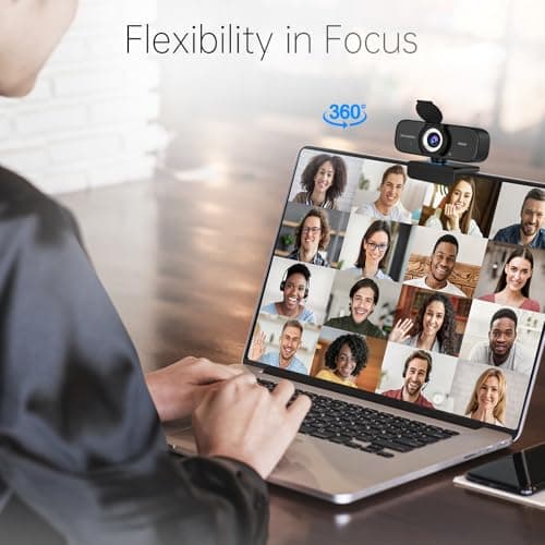 Full HD Webcam with Built-in Microphone and Rotatable Tripod, 1080P Video and Wide Angle Camera, Privacy Cover, for Desktop PC Laptop Computer Black 5