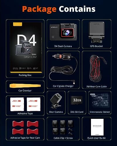 Kingslim Dash Cam Front and Rear 4K - D4 Dual Dash Camera for Cars WiFi GPS, Dashcam with 32GB SD Card, 3" Touchscreen, Night Vision, APP, Parking Mode, G-Sensor, Black 8