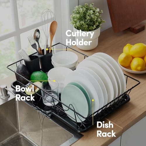 Space-Saving 3-Piece Dish Drainer Rack Set with Cutlery Holder - Maximize Countertop Space, Black 5