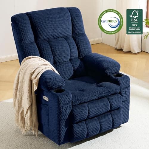 MCombo Dual Motor Power Lift Recliner Chair with Massage and Heat for Elderly People, Infinite Position, USB Ports, Cup Holders, Fabric 7890 (Medium-Regular, Navy Blue) 8