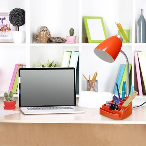 Simple Designs LD1002-ORG-LB 18.5" Gooseneck Organizer Desk Lamp with iPad Tablet Stand Book Holder with LED Bulb, Orange 5