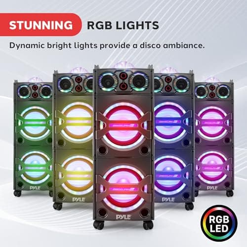 Pyle Portable Bluetooth PA Speaker System - 2000W Active powered Outdoor Bluetooth Speaker Portable PA System w/ Microphone In, Party Lights, USB SD Card Reader, AUX/RCA/FM Radio, Wheels - PSUFM1043BT 3