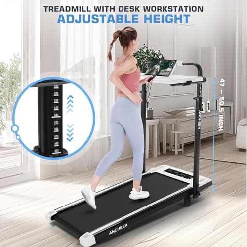 ANCHEER Walking Pad with Desk 47-50.5 Inch Adjustable Height, 6 in 1 Treadmill with 8% Incline for Home Workstation, Folding Treadmill 300lbs Weight Capacity/Ultra-Quiet/Installation-Free(White) 8