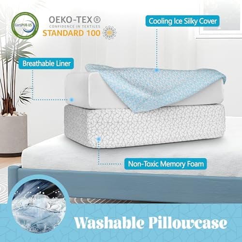 Polyaround Cooling Cube Pillow for Side Sleepers, 40D High-Density Memory Foam Support Head Crevical Square Pillow for Neck and Shoulder Pain, 24 ”x12 x5”, Blue 7