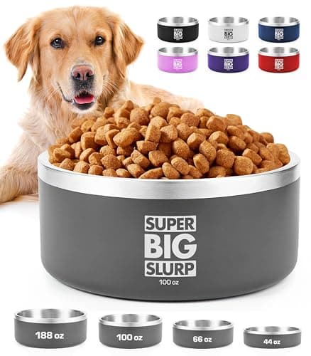Tuff Pupper 100 oz Heavy Duty Insulated Stainless Steel Dog Bowl for Large Dogs, Non-Slip Base, Dishwasher Safe