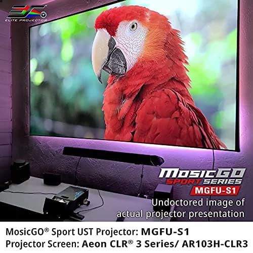 EliteProjector Ultra Short Throw Portable Outdoor Projector for Family Home Backyard Movie Night, Waterproof Projector 1080p, 1500 Lumens, Bluetooth and Built-in Battery, Compatible with iOS TV Stick 7