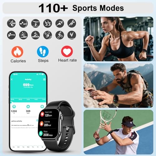Smart Watch for Men, 2.01" AMOLED Curved Display Fitness Tracker with Answer/Make Calls, 100+ Sport Modes, Fitness Watch with 24/7 Heart Rate/Sleep Monitor/Pedometer, IP68 Waterproof, for Android iOS 5