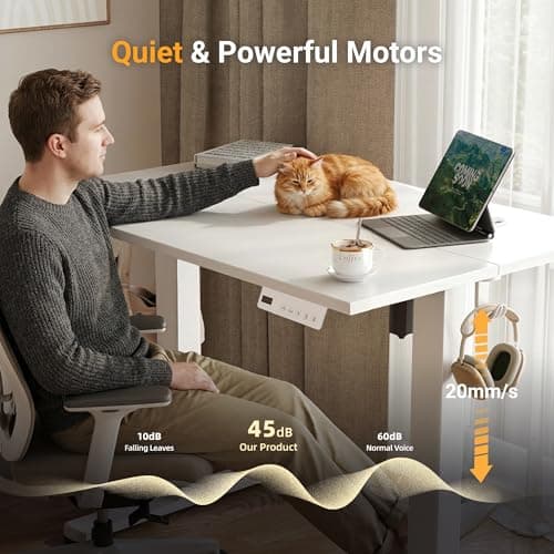 YDN Electric Standing Desk Adjustable Height, 40 x 24 Inches Stand up Desk with Cable Management, Home Office Desks with Splice Board & White Frame, White Top 7