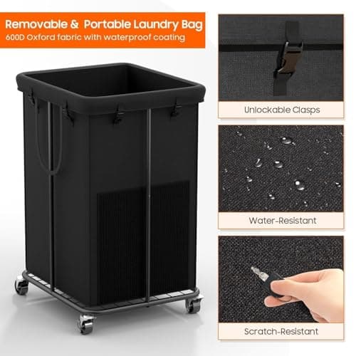 150L Laundry Hamper with Wheels, Rolling Laundry Basket with Metal Frame and Removable Bag, Large & Tall Dirty Clothes Hampers for Bedroom Aesthetic, Laundry Room, Bathroom, Dorm-Black 5