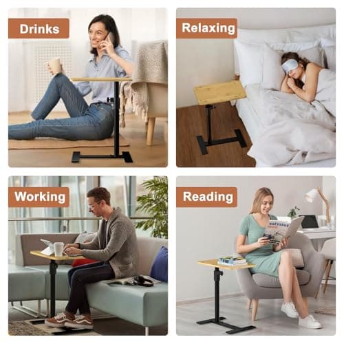 Novamer Sofa Armrest Tray Table - 360° Bamboo Swivel TV Trays - Height Adjustable Side Table for Bed or Chair with Phone and Tablet Slots - End Tables for Small Spaces (1, Fair, Standard) 6
