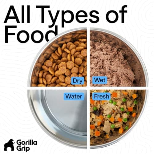 GORILLA GRIP Dog Bowls, Food Grade 304 Stainless Steel, Holds 2 Cups Each (16 fl oz) Food and Water Bowl for Feeding Dogs and Cats, Dishwasher Safe, Rust Resistant, BPA Free Rubber Base Set of 2 Gray 6