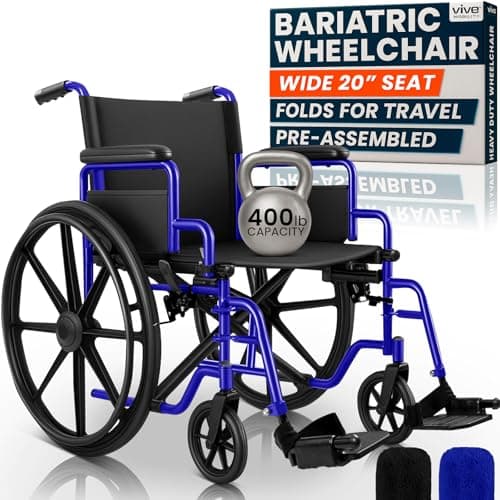 Vive Bariatric Wheelchair for Adults (Supports 400 lbs) - Foldable, Heavy Duty, Manual & Transport Wheel Chair - Portable Senior Drive Travel Scooter for Transfers - Wide 20" Seat
