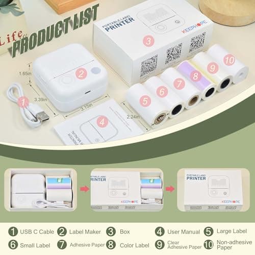 KEEPHOPE Label Maker Machine with 6 Waterproof Tapes, Thermal Label Maker, Portable Mini Bluetooth Label Printer with Clear Tape for Home, Kitchen, School, Office Organization 5