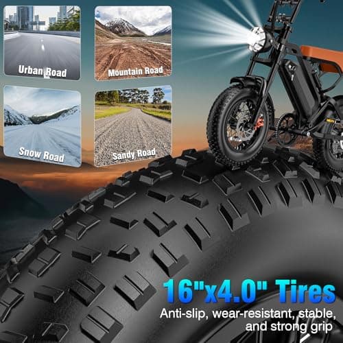 Furider Electric Bike for Adults, 1200W Peak Power Ebike, 28MPH, 48V 18Ah Removable Battery, 35-Mile Range, 500LBS Load, 16'' Fat Tire Electric Dirt Bikes, Electric Mountain Bicycles for All-Terrain 7