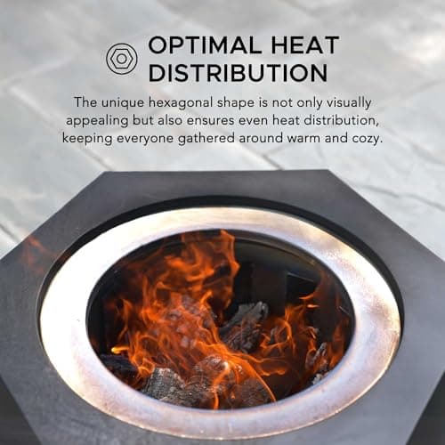 Sunjoy Fire Pit Smokeless 26 in. Hexagonal Outdoor Fire Pit, Patio Wood Burning Smokeless Firepit w/PVC Cover and Fire Poker, Ideal for Camping, Bonfire, and Backyard, Black 7