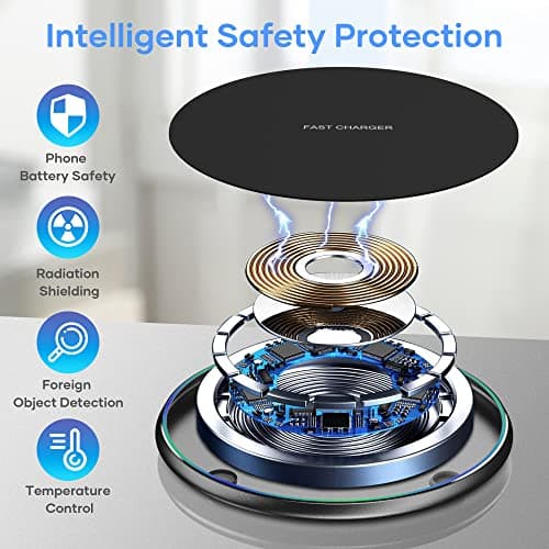 Wireless Charger Compatible with iPhone 16 15 14 13 12 11 Pro Max/Mini/Plus/XR/X/8, 15W Max Fast Wireless Charging Pad Mat for Galaxy S23/S22/S21/S20/S10, Air Pods Pro/3/2, Galaxy Buds 7