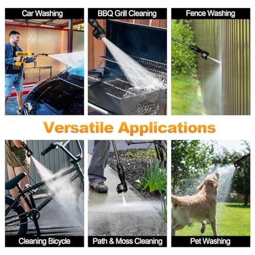 Cordless Pressure Washer with Faucet & Garden Hose Connector, 5.0Ah Battery, 2000PSI MAX Portable Pressure Washer with Brushless Motor, 4 Speed Adjustment LCD Touch Screen, 6-in-1 Nozzle 9