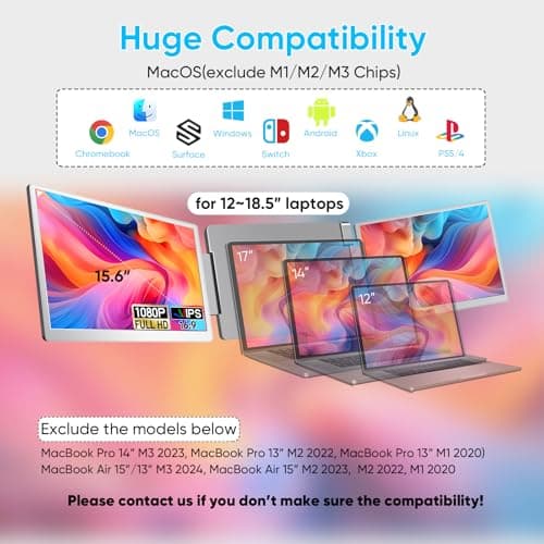 LXU Laptop Screen Extender, 15.6" FHD 1080P IPS Laptop Monitor Extender Triple Screens, Portable Monitor for Laptops 12~17.3 inch, Plug n Play Extended Monitor for MacBooks(NOT M1 M2 M3)/Windows 10