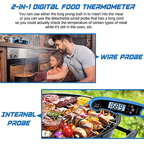 Digital Meat Thermometer for Cooking - Comluck CA002 Instant Read Meat Thermometer for Grilling and Smoking 2-in-1 Dual Probe Oven Safe Food Thermometer with Alarm for Grill BBQ Steak Turkey 3