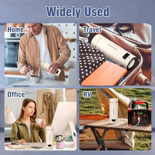 Travel Electric Kettle Portable Mini Kettle,Small Hot Water Boiler with 4 Temperature Settings,304 Stainless Steel,Fast Boiling Water with Auto Shut-Off and Boil Dry Protection,400ml (Beige, 400ML) 7