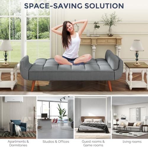 IULULU Futon Sofa Bed - Convertible Couch Bed Loveseat Sleeper for Living Room, Bedroom, Studio, Apartment, Dorm, Home Office, Small Space, Compact Living Room, Light Gray 5