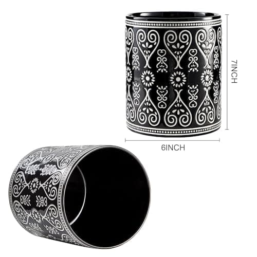 Delpnana Black Heavy Ceramic Utensil Holder, 7" Extra Large Kitchen Utensil Holder for Countertop, Cooking Ceramic Crock for Farmhouse Kitchen Decor 7