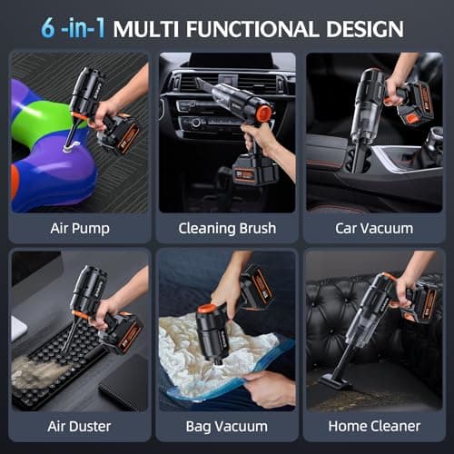 ZARIMI Car Vacuum Portable Cordless, 50000Pa High Power Rechargeable Dust Buster with 2 Batteries & Charger, 6-in-1 Handheld Vacuum Cleaners for Home, Car, Pet Hair, Keyboard, Graphite Black 5