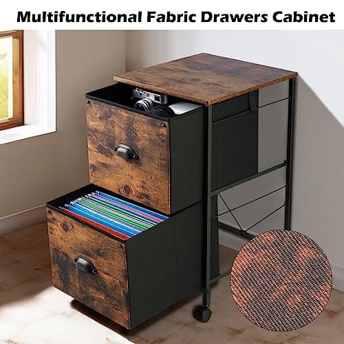 TOPSKY Mobile Fabric Vertical File Cabinet with Casters and Drawers for Letter Size File Folders(Rustic Brown, 2 Drawer) 9