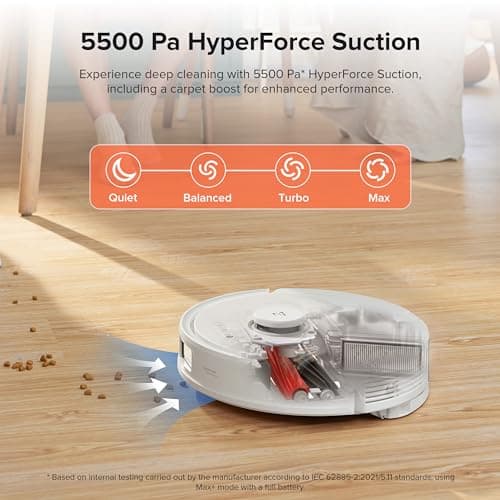 roborock Q8 Max+ Robot Vacuum and Mop, Self-Emptying, Hands-Free Cleaning for up to 7 Weeks, Reactive Tech Obstacle Avoidance, 5500 Pa Suction, DuoRoller Brush, APP-Controlled Mopping, White 5