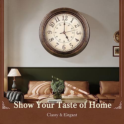 Mubarek Wall Clocks Battery Operated & 12 Inch Large Clock,Keep-Accurate-Time For Living Room Decor,Easy to Read Clock,15dB Quiet Operated,Wall Vintage 7