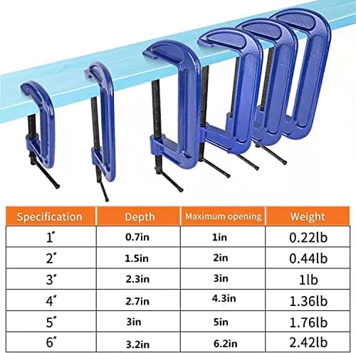 SunXuan 6 Piece C Clamps Set. 123456-Inch,C Clamp, C Clamps Heavy Duty (1inch 2inch 3inch 4inch 5inch 6inch) 3