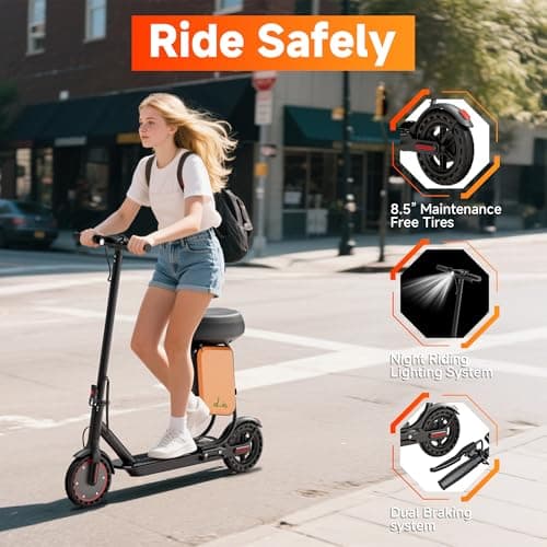 Folding Electric Scooter for Adults with Seat - 19MPH & 21-Mile Range, 350W Motor, 8.5" Solid Tires with App Control & Dual Brake System - UL2272 Certified Commuter E-Scooter with Storage Bag 5