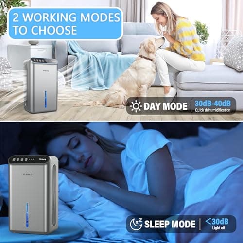 Dehumidifiers for Home (85 OZ Water Tank, 800 sq.ft) Quiet Small Dehumidifier for Basement Bedroom Bathroom with Drain Hose, 3 Gear Timer, Sleep Mode, Auto Shut Off, 7 Color Ambient Light 4