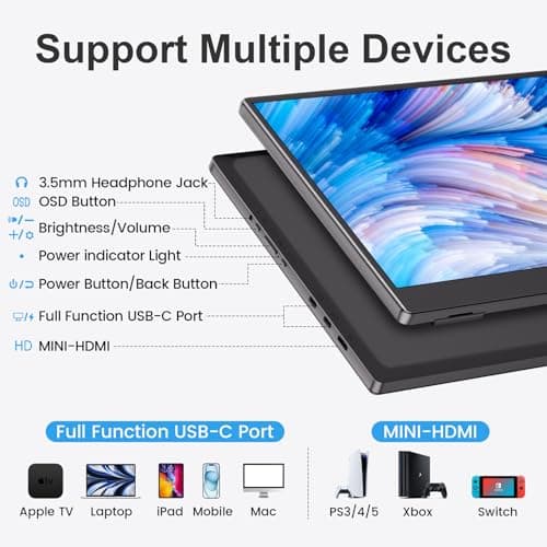 UFYQL Portable Monitor 15.6-inch FHD 1080P Ultra-Slim Travel External Monitor HDR IPS Gaming Display with Kickstand &Speakers USB-C HDMI Plug&Play，for Laptop PC Phone PS4/5 Xbox Switch 5