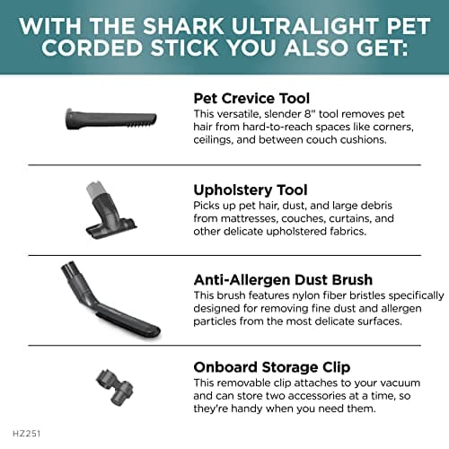 Shark HZ251 Ultralight Corded Stick Self-Cleaning Brushroll, Perfect, Converts to Hand Vacuum, LED Headlights, - Pet Crevice & Upholstery Tools, Teal.32 Quarts Capacity 10