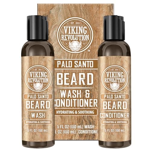 Viking Revolution Beard Wash and Beard Conditioner for Men with Argan Oil and Jojoba Oil - Beard Softener and Strengthener Beard Care Beard Shampoo and Conditioner with Ginseng Root (5oz, Palo Santo)
