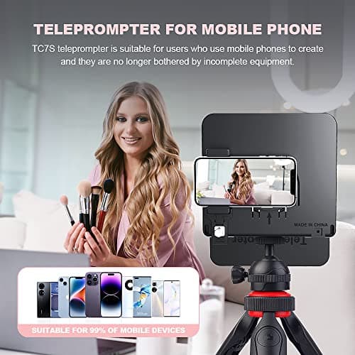 LENSGO TC7S Portable Teleprompter for Phone, One-Second Fold Mini Teleprompter with Remote Control,App Compatible with iPhone & Android for Online Teaching Vlog Live Streaming Interview 7