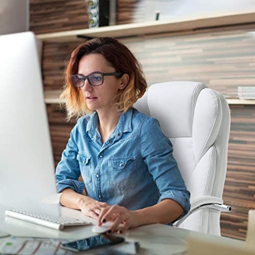 BestOffice Ergonomic Office Chair Desk Chair PU Leather Computer Chair Executive Adjustable High Back PU Leather Task Rolling Swivel Chair with Lumbar Support (White) 6